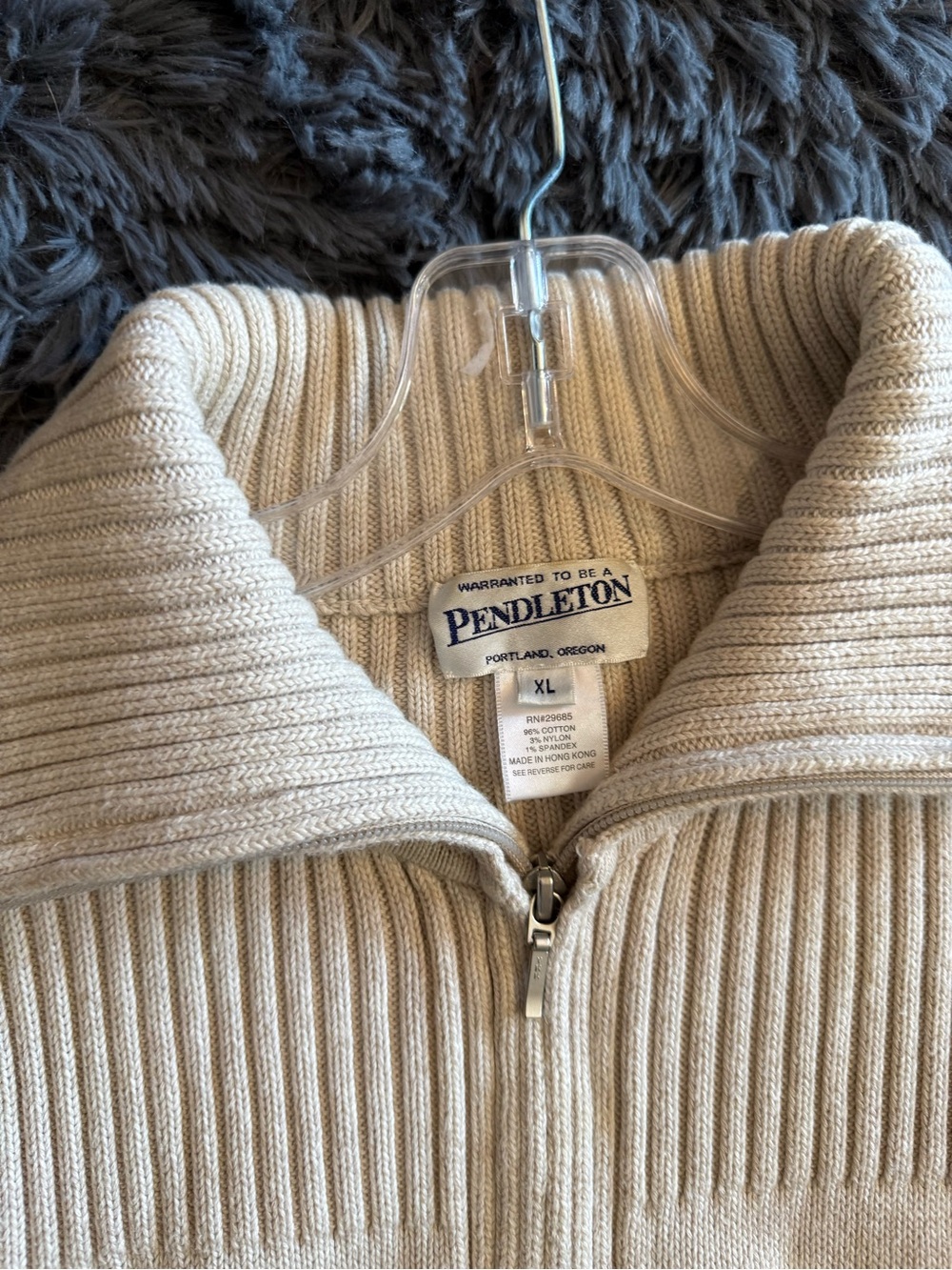 Pendleton Cream Zip-Front Ribbed Sweater Jacket - Picture 3 of 3